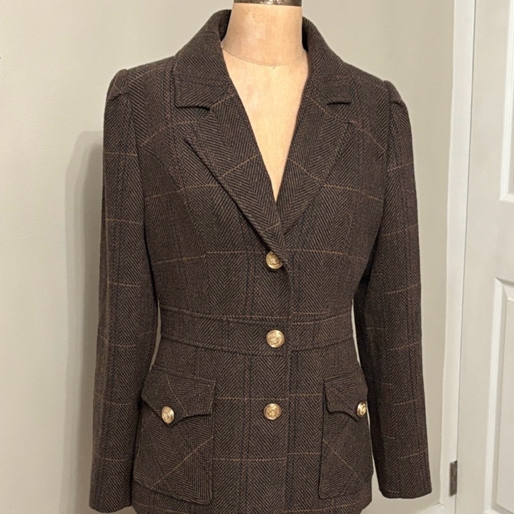 Avec Les Filles Equestrian Brown Blazer with Gold Buttons - Picture 3 of 3
